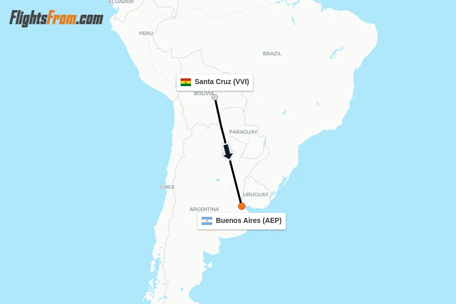 Flights from Santa Cruz to Buenos Aires route map
