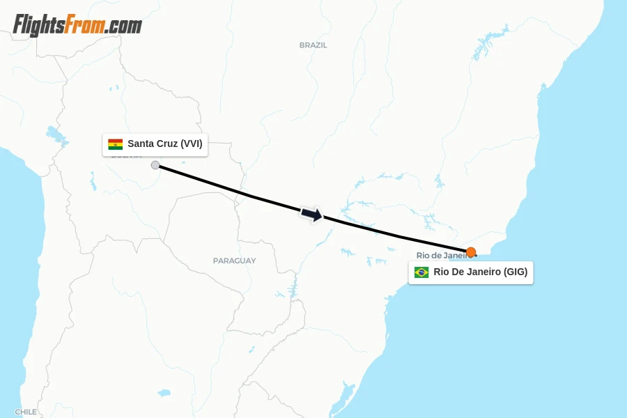 Flights from Santa Cruz to Rio De Janeiro route map