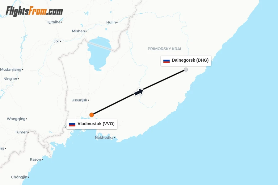 Flights from Vladivostok to Dalnegorsk route map