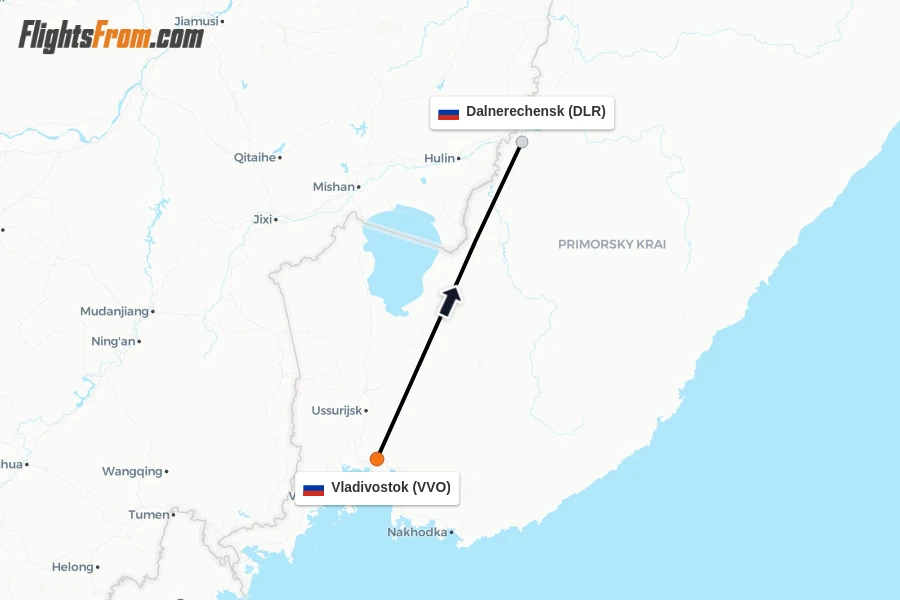 Flights from Vladivostok to Dalnerechensk route map