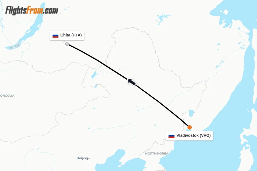 Flights from Vladivostok to Chita route map