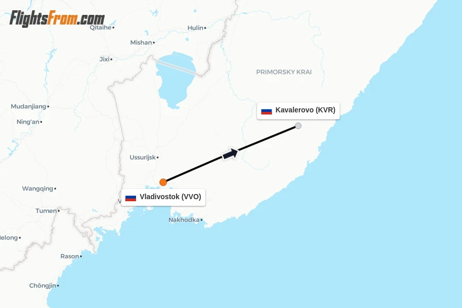 Flights from Vladivostok to Kavalerovo route map