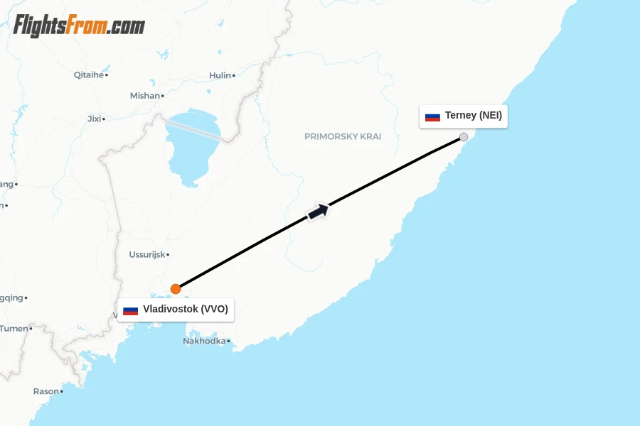 Flights from Vladivostok to Terney route map