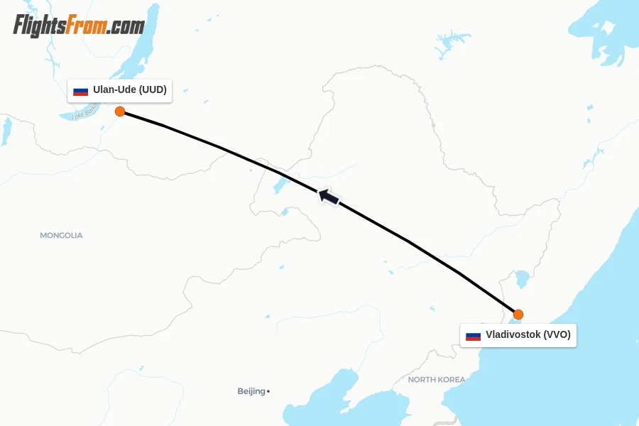 Flights from Vladivostok to Ulan-Ude route map
