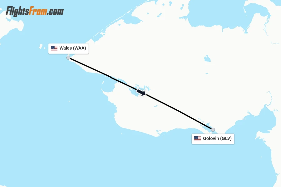Flights from Wales to Golovin route map