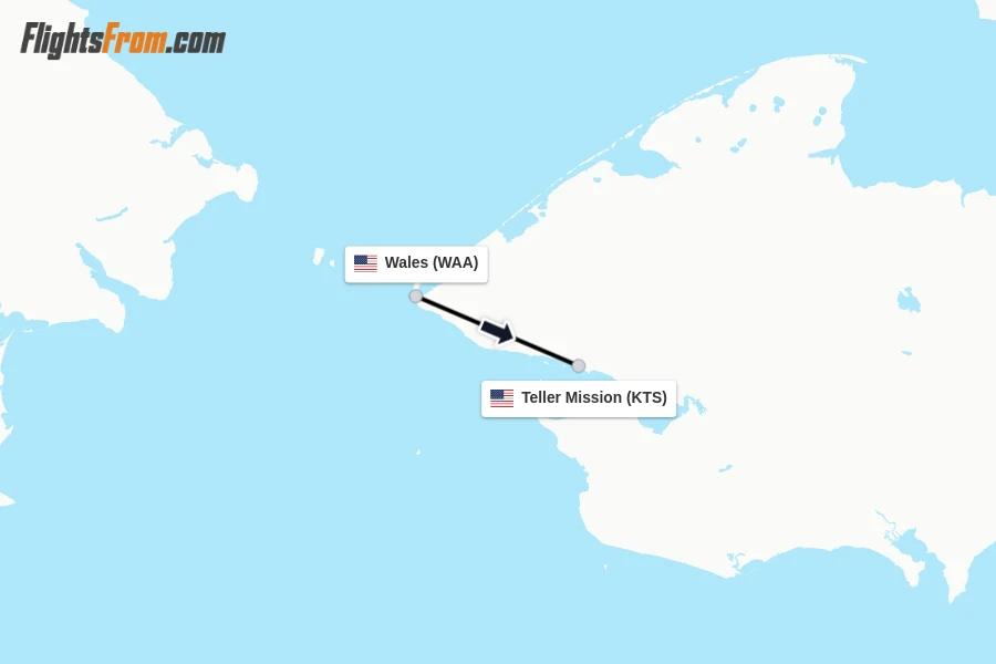 Flights from Wales to Teller Mission route map