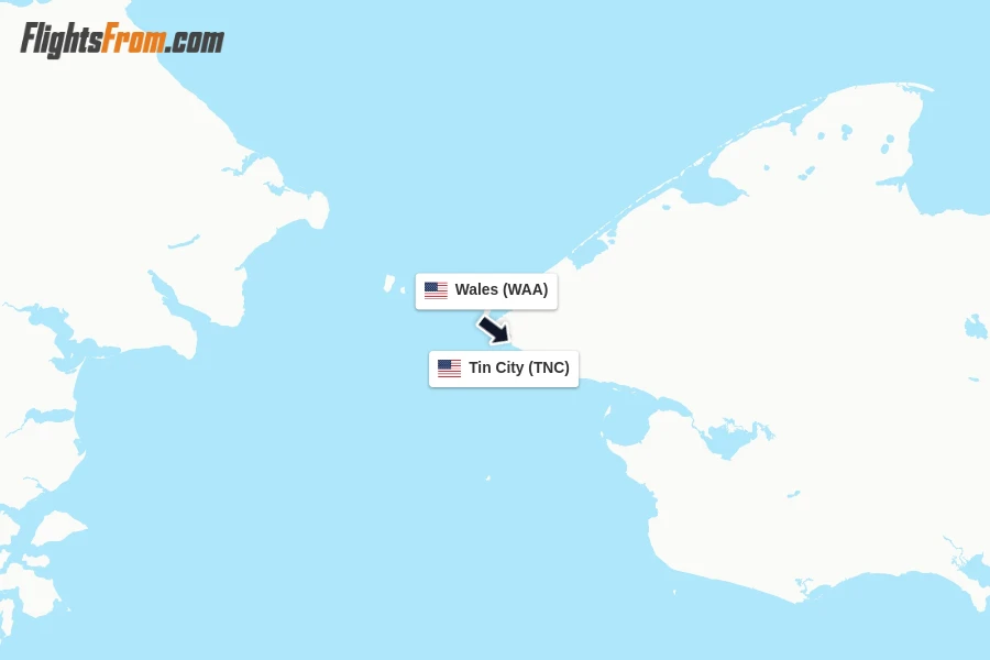 Flights from Wales to Tin City route map