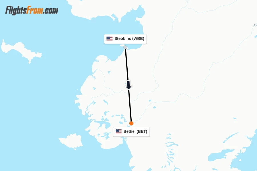 Flights from Stebbins to Bethel route map