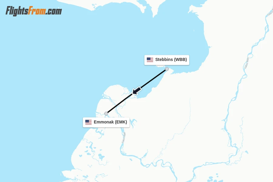 Flights from Stebbins to Emmonak route map