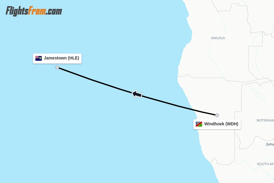 Flights from Windhoek to Jamestown route map