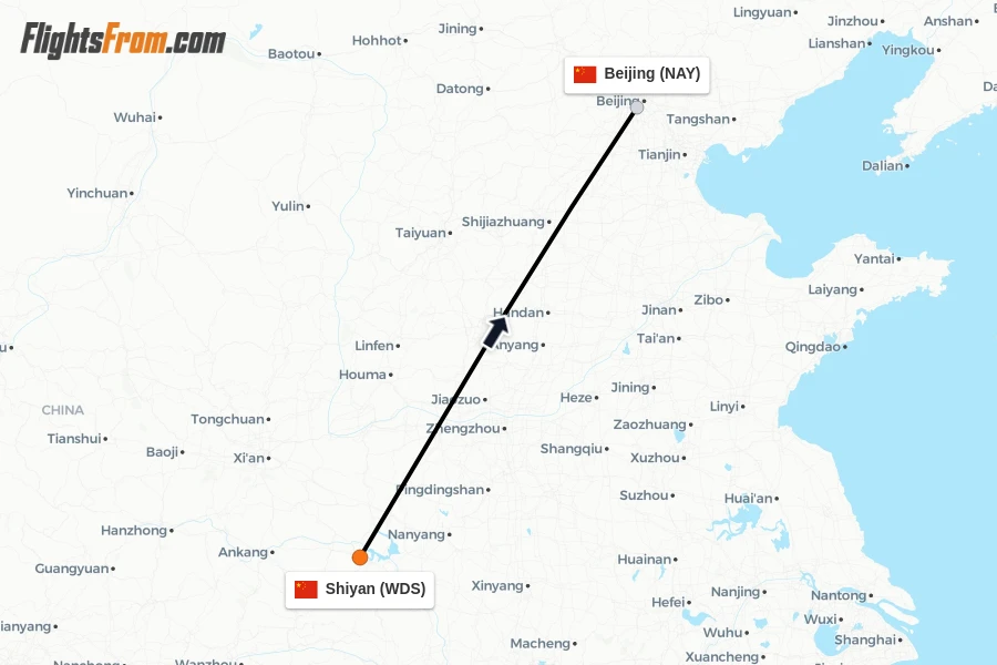 Flights from Shiyan to Beijing route map