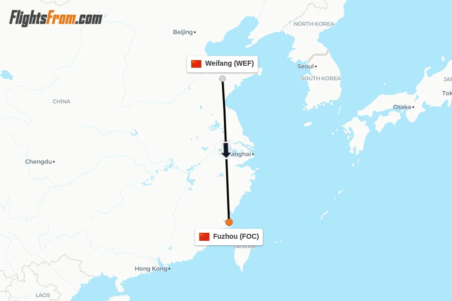 Flights from Weifang to Fuzhou route map