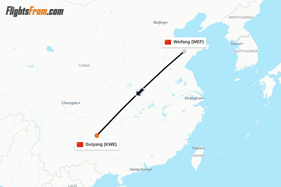 Flights from Weifang to Guiyang route map