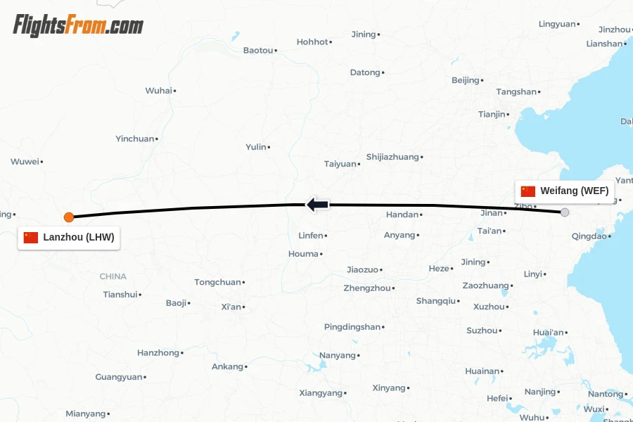 Flights from Weifang to Lanzhou route map
