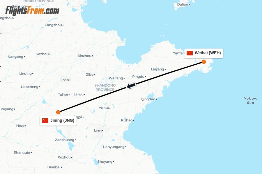 Flights from Weihai to Jining route map