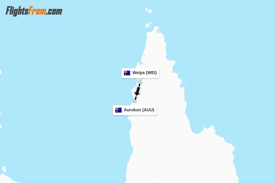 Flights from Weipa to Aurukun route map