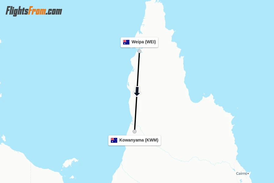 Flights from Weipa to Kowanyama route map