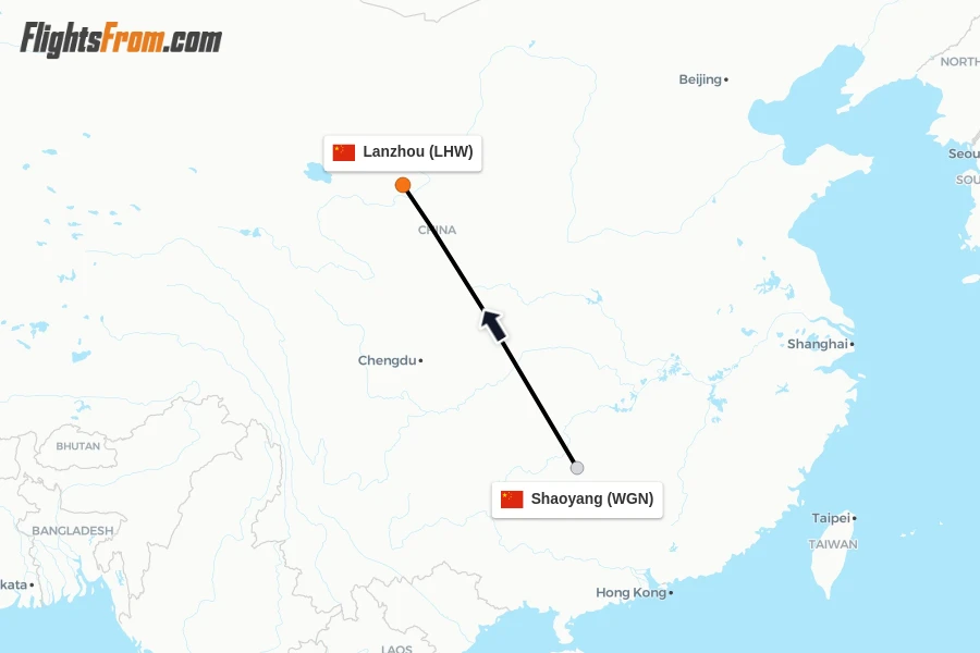 Flights from Shaoyang to Lanzhou route map