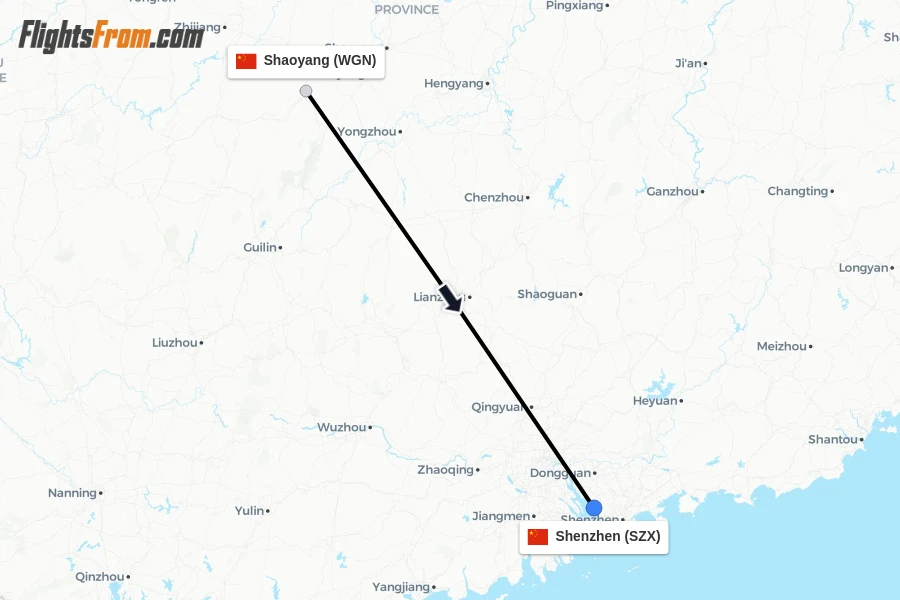 Flights from Shaoyang to Shenzhen route map