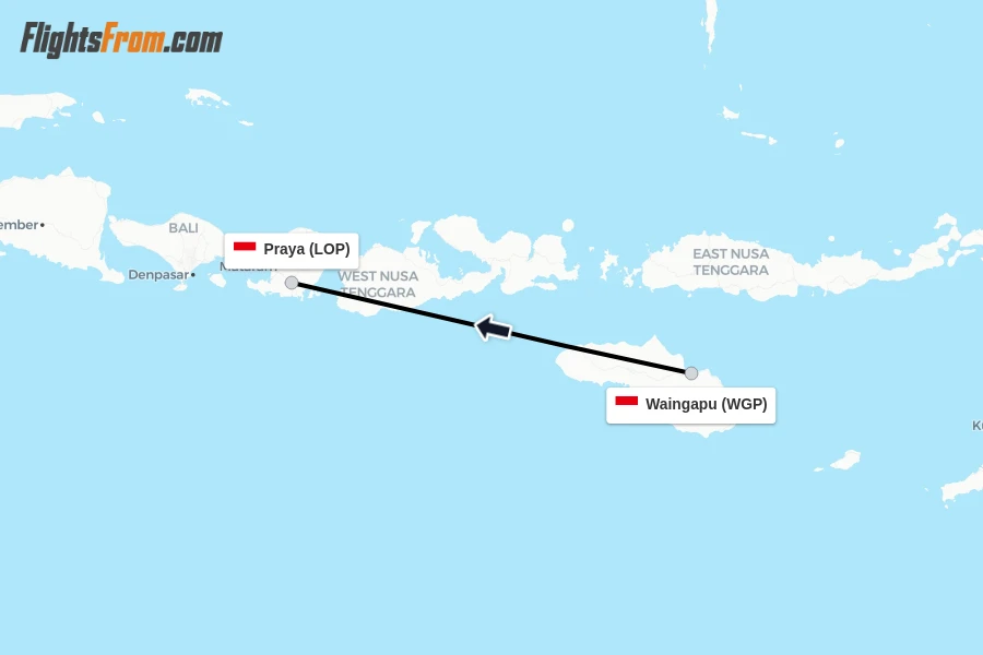 Flights from Waingapu to Praya route map