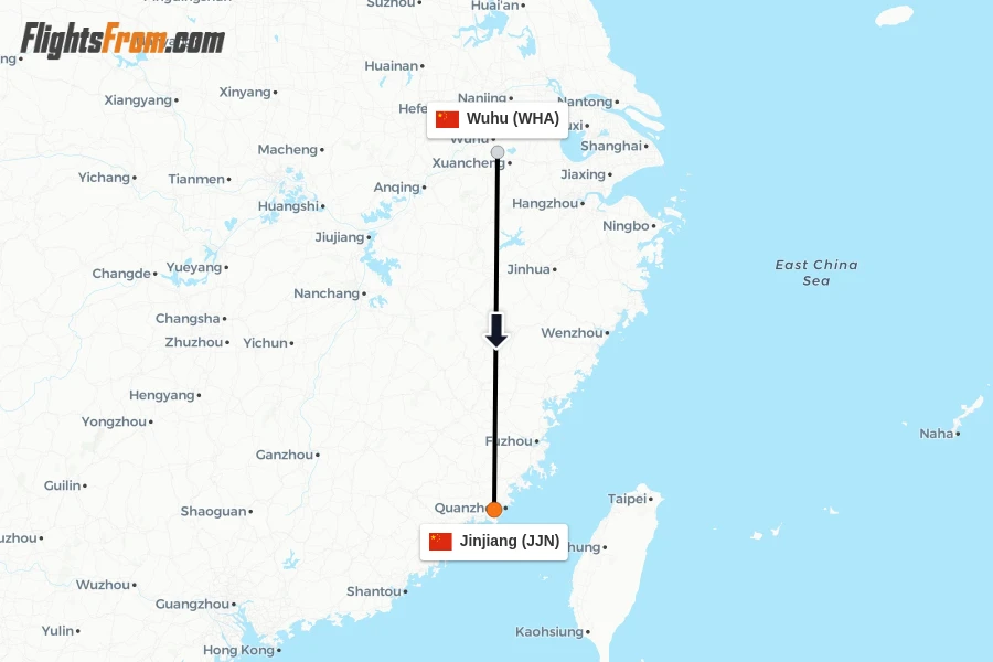 Flights from Wuhu to Jinjiang route map