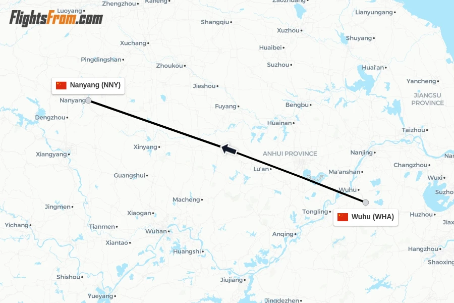Flights from Wuhu to Nanyang route map