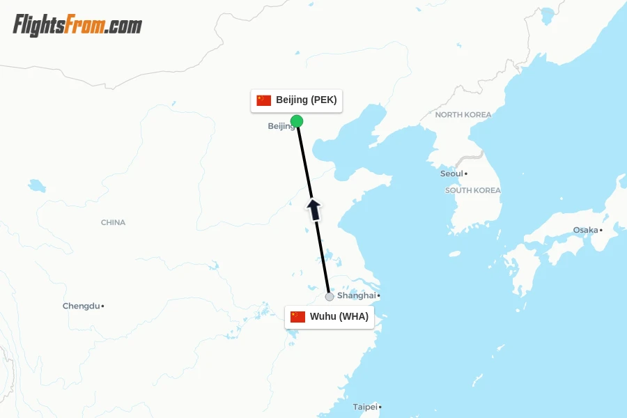 Flights from Wuhu to Beijing route map