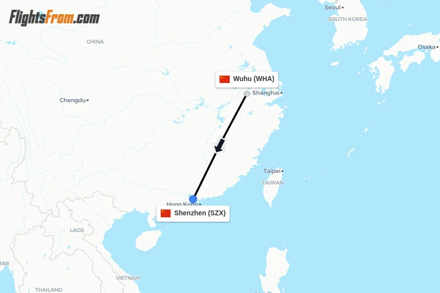 Flights from Wuhu to Shenzhen route map