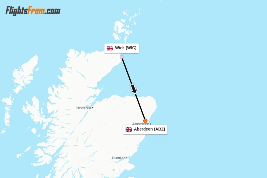 Flights from Wick to Aberdeen route map