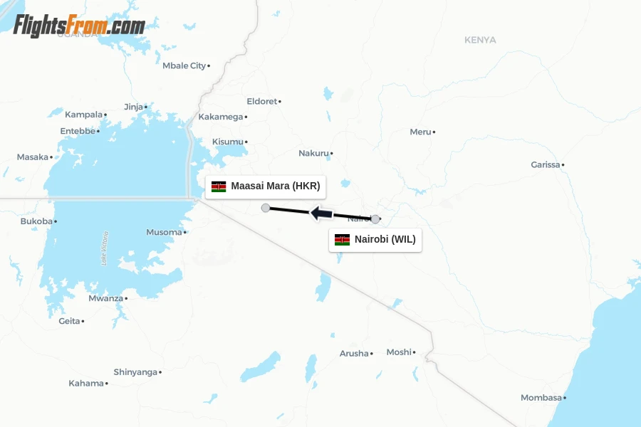 Flights from Nairobi to Maasai Mara route map