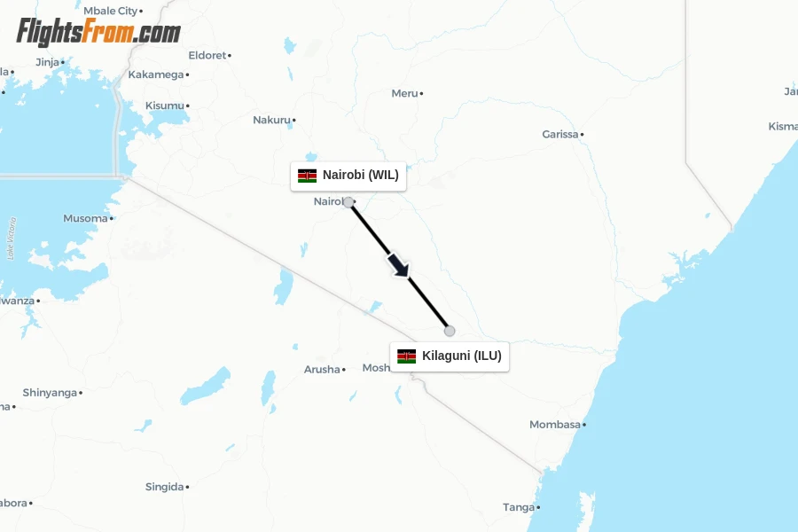 Flights from Nairobi to Kilaguni route map
