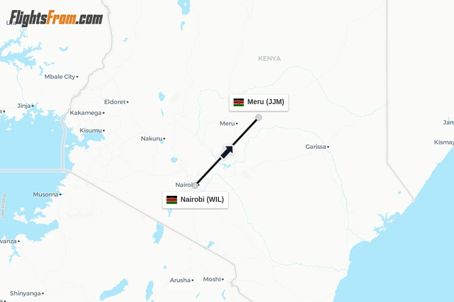 Flights from Nairobi to Meru route map