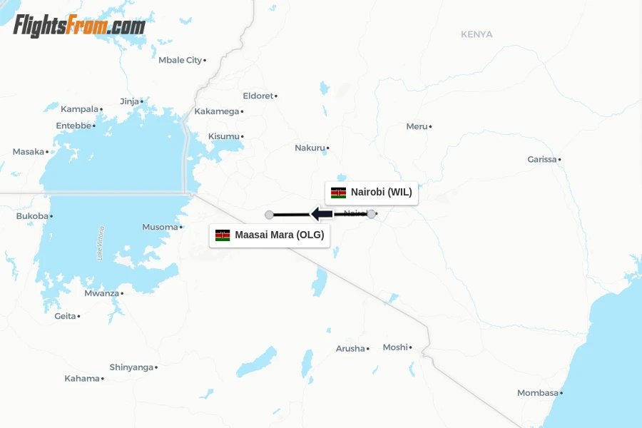 Flights from Nairobi to Maasai Mara route map