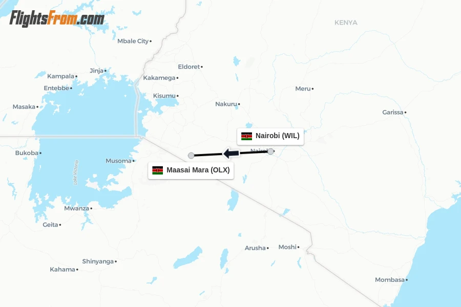 Flights from Nairobi to Maasai Mara route map