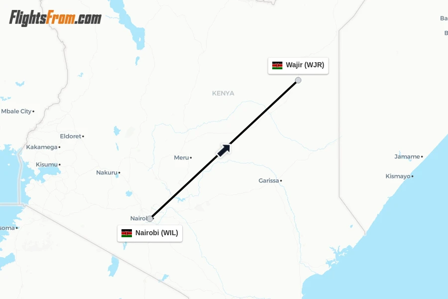 Flights from Nairobi to Wajir route map