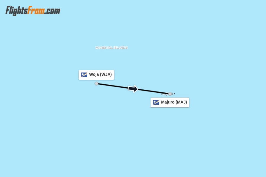 Flights from Woja to Majuro route map