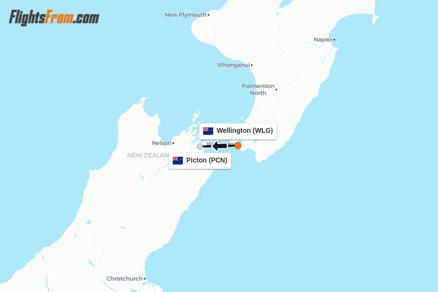 Flights from Wellington to Picton route map