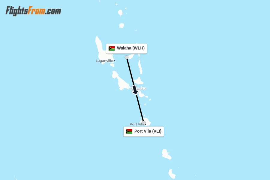 Flights from Walaha to Port Vila route map