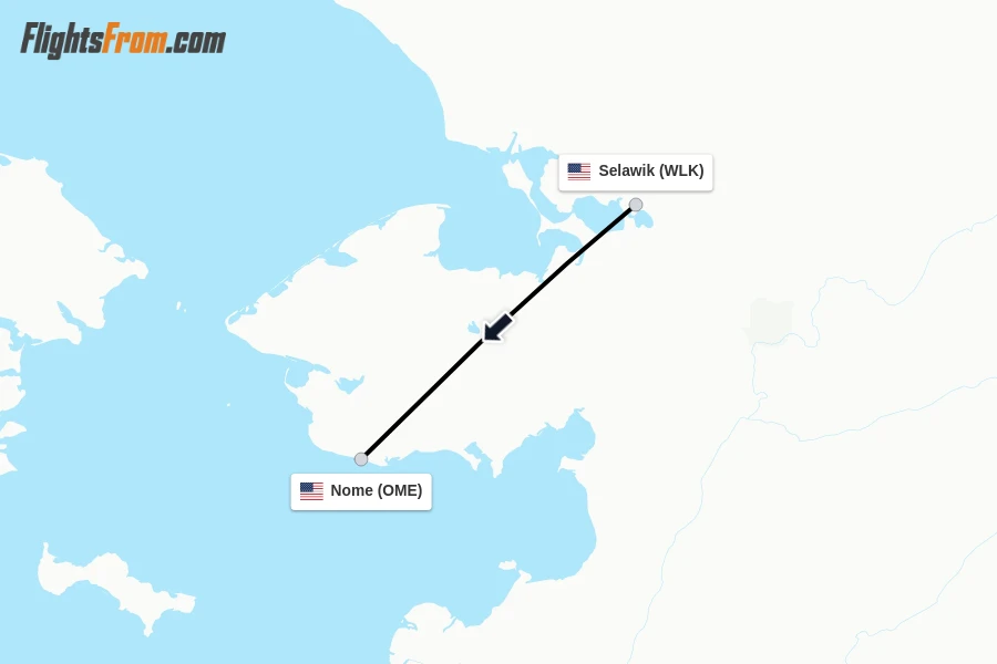 Flights from Selawik to Nome route map