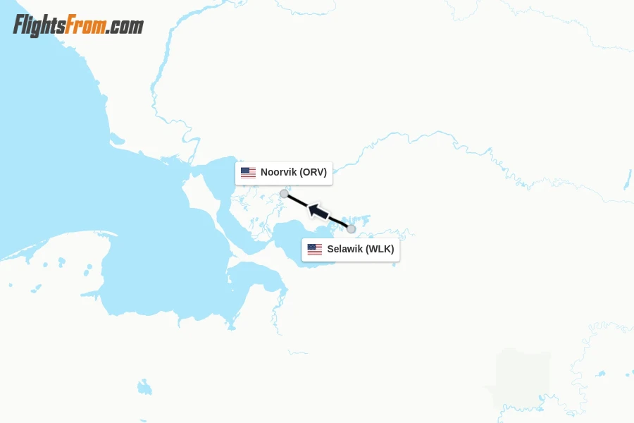 Flights from Selawik to Noorvik route map