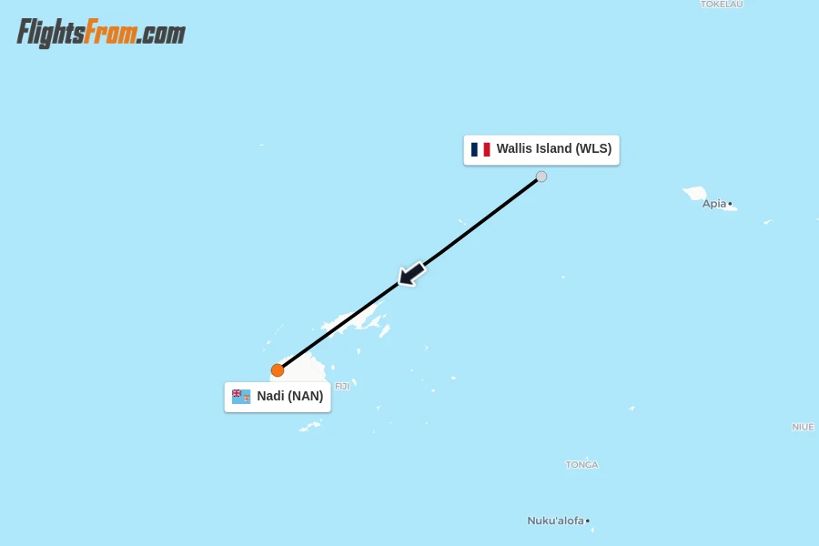 Flights from Wallis Island to Nadi route map