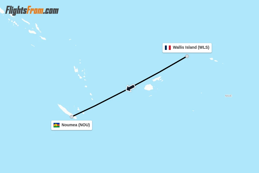 Flights from Wallis Island to Noumea route map