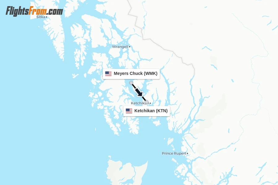 Flights from Meyers Chuck to Ketchikan route map