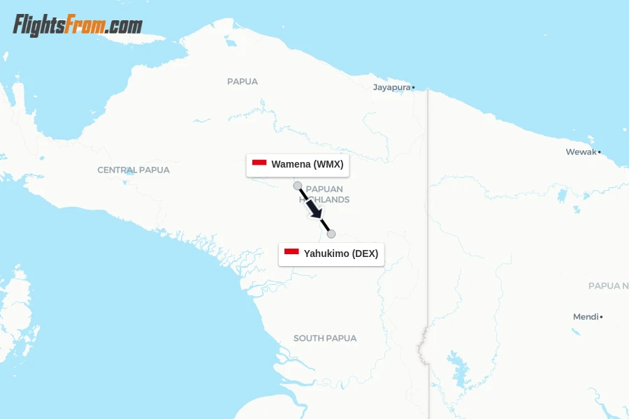 Flights from Wamena to Yahukimo route map