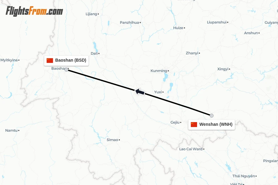 Flights from Wenshan to Baoshan route map
