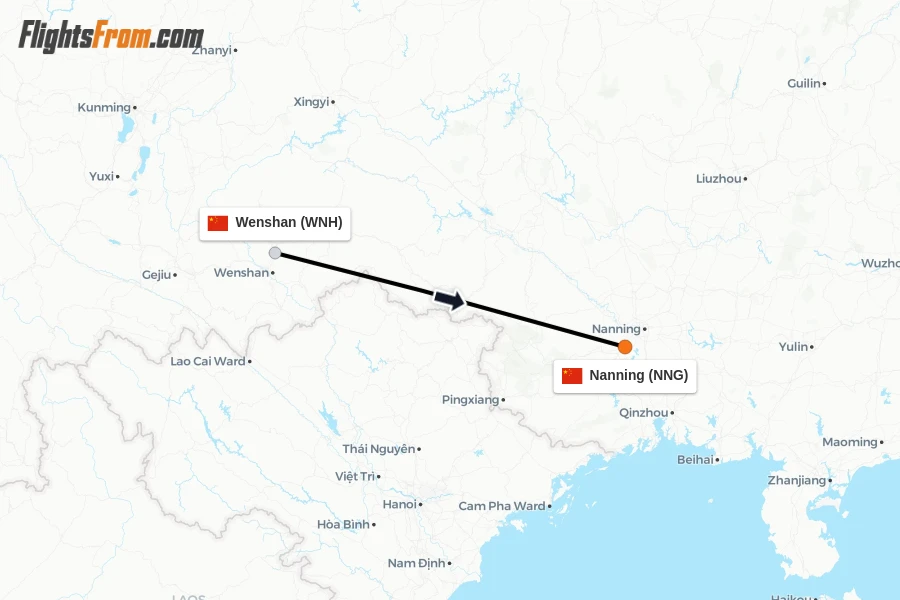 Flights from Wenshan to Nanning route map