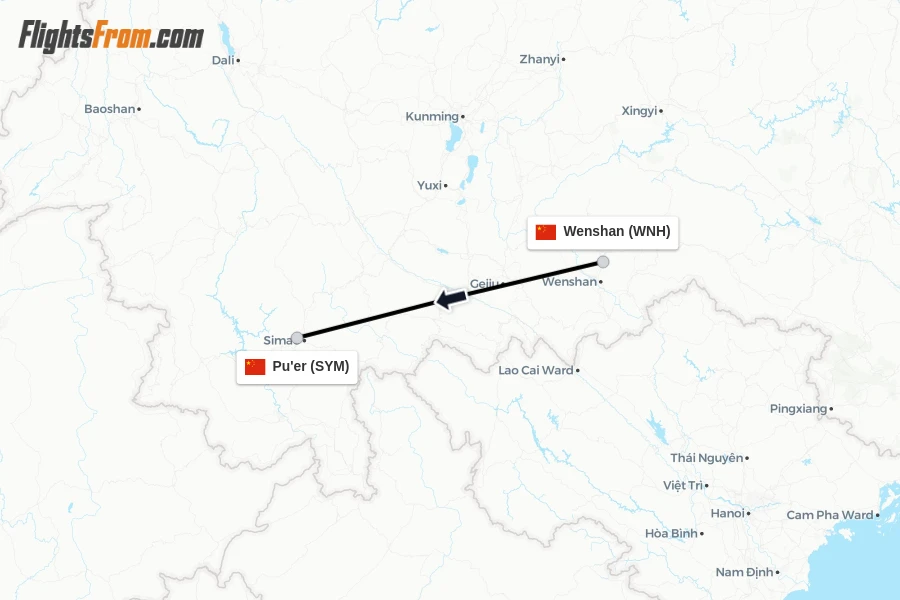 Flights from Wenshan to Pu'er route map