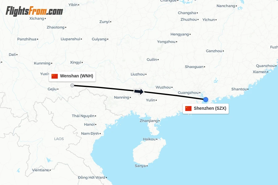 Flights from Wenshan to Shenzhen route map