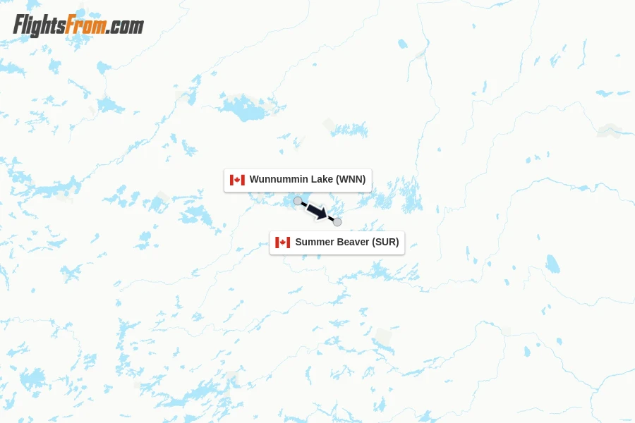 Flights from Wunnummin Lake to Summer Beaver route map