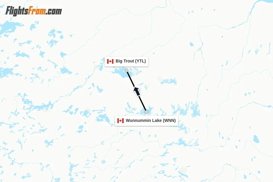 Flights from Wunnummin Lake to Big Trout route map